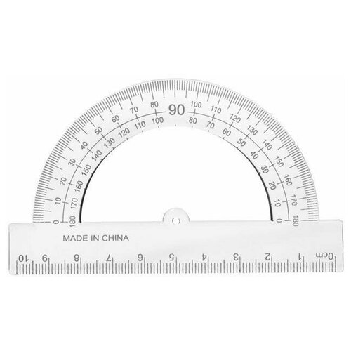 Транспортир 10 см, 180°, прозрачный , 100 шт.