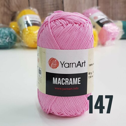 Пряжа YarnArt Macrame 90 г, 130 м 100% полиэстер 147 Розовый, 6 шт техника вязания крючком