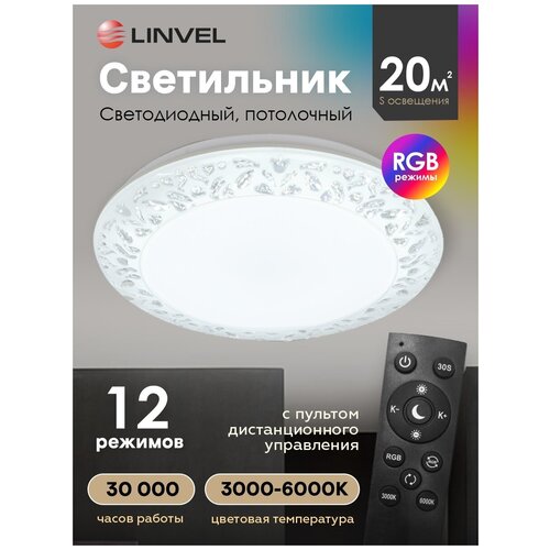 Светильник светодиодный MS 1110 81W 3000-6000К АС 180-240V с подсветкой RGB 490мм с ПДУ