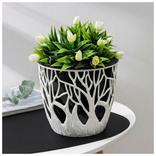 Кашпо для цветов со вставкой Форест 3 л цвет бело-чёрный 1070₽