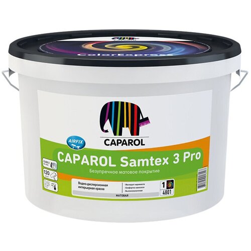 краска латексная caparol сp samtex 3 pro база 3 прозрачная 9 4 л Краска интерьерная Caparol Samtex 3 Pro, база 1, белая, 2,5 л