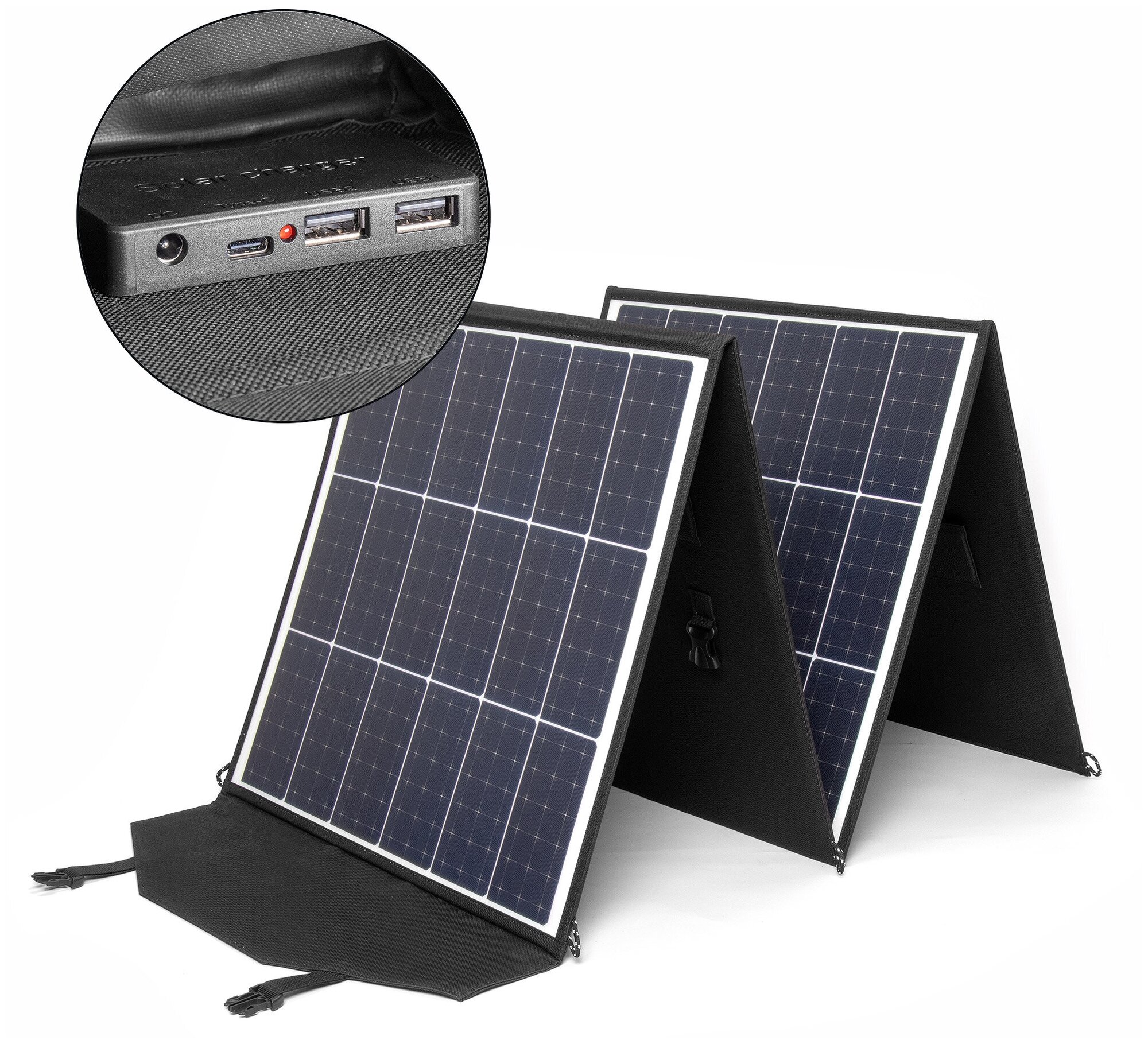 Солнечная батарея TOP-SOLAR-200 200W 18V DC, Type-C PD 60W, 2 USB, влагозащищенная, складная на 4 секции