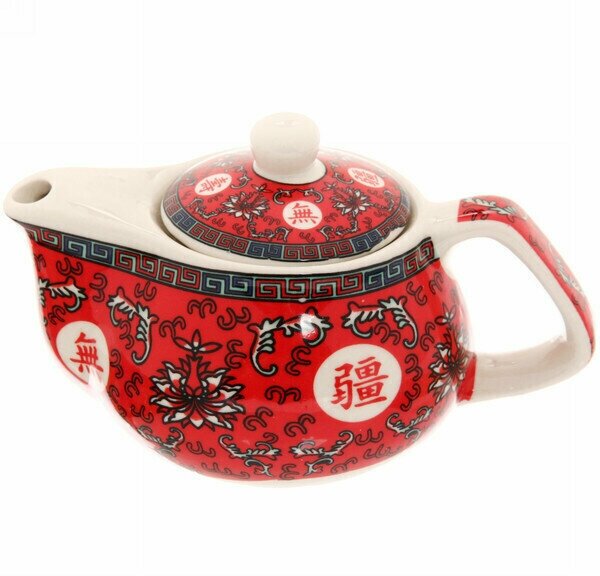 Чайник заварочный керамический 200мл с ситом Китайские узоры красный