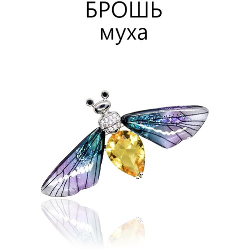 фото Брошь, бижутерный сплав, золочение, циркон, фианит, мультиколор loverna.shop