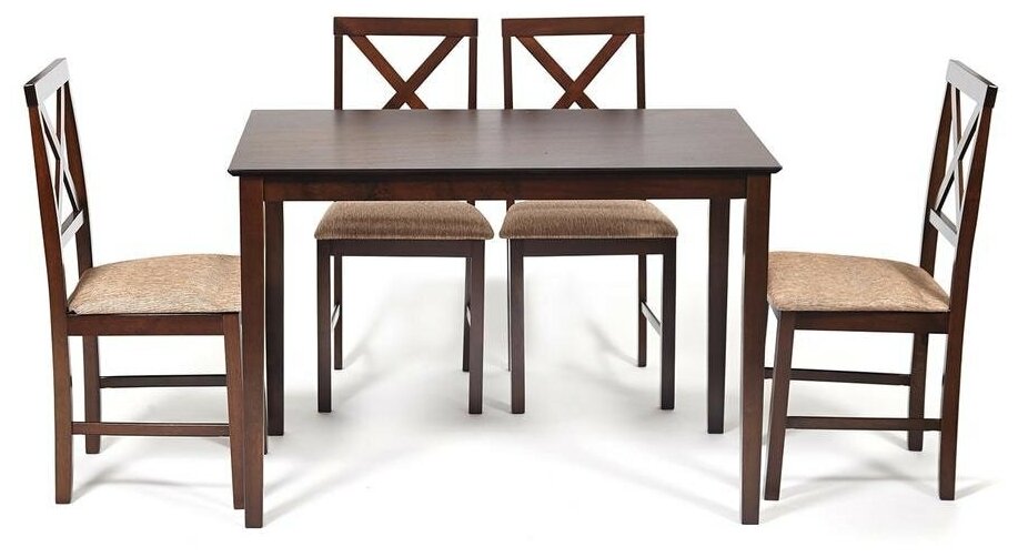 Обеденный комплект TETCHAIR Хадсон (стол + 4 стула)/ Hudson Dining Set дерево гевея/мдф, стол: 110х70х75см / стул: 44х42х89см, cappuccino (темный орех), ткань кор.-зол.