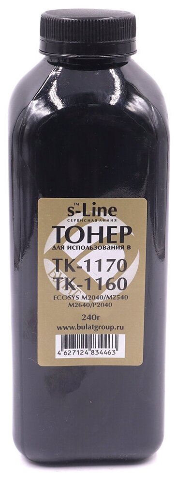Тонер булат s-Line TK-1170, TK-1160 для Kyocera ECOSYS M2040, ECOSYS P2040 (Чёрный, банка 240 г)