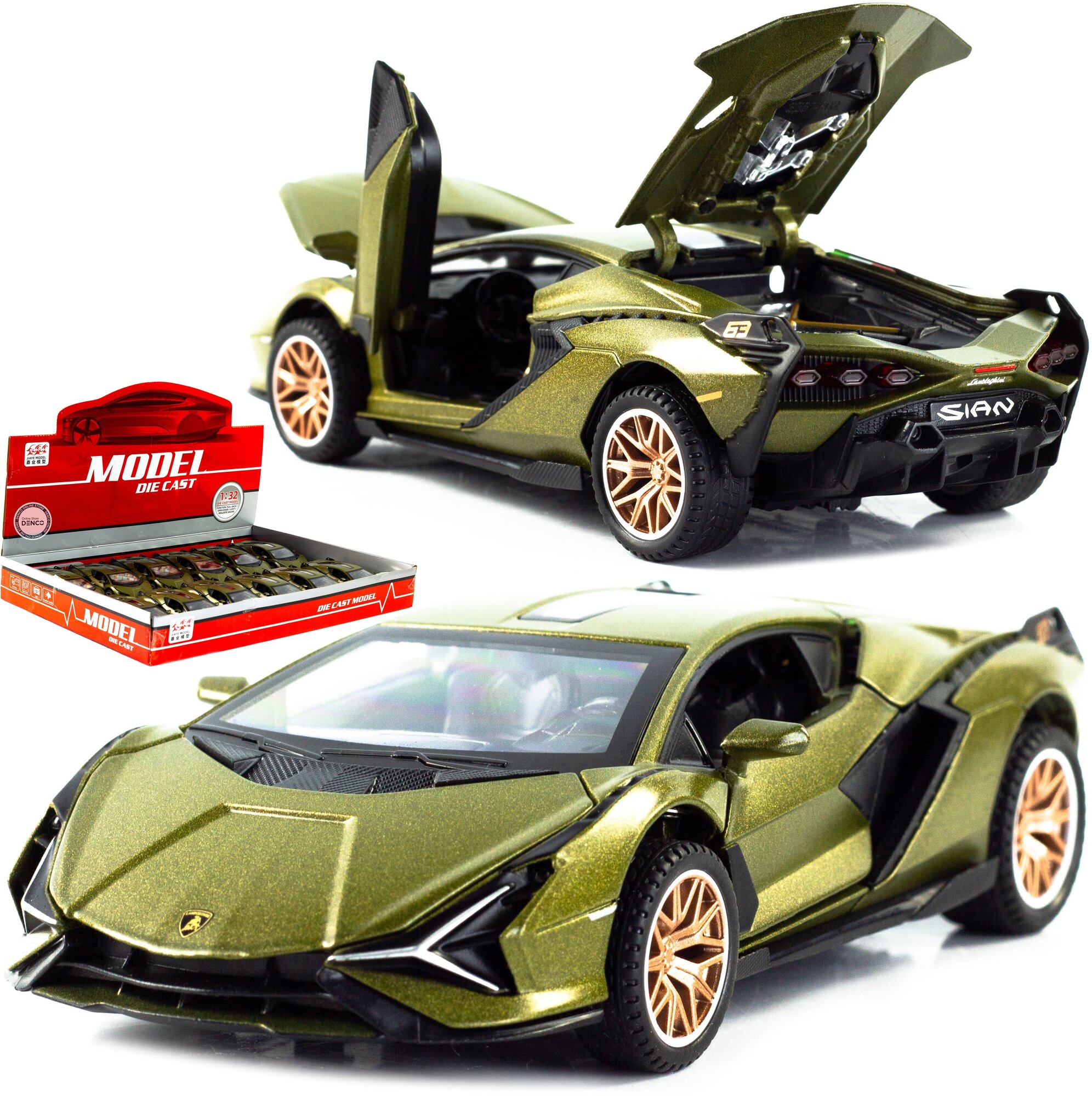 Металлическая машинка 1:32 «Lamborghini Sian FKP 37» свет и звук инерционная / Бронзовый