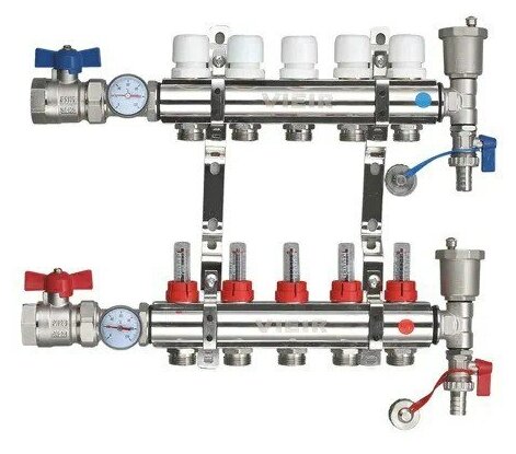 Группа коллекторов с расход. 5-вых нерж. С кранами 1"x3/4" "ViEiR"