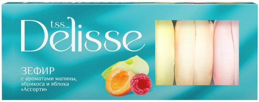 Зефир DELISSE Ассорти с ароматом малины, абрикоса и яблока, 210г - фотография № 1