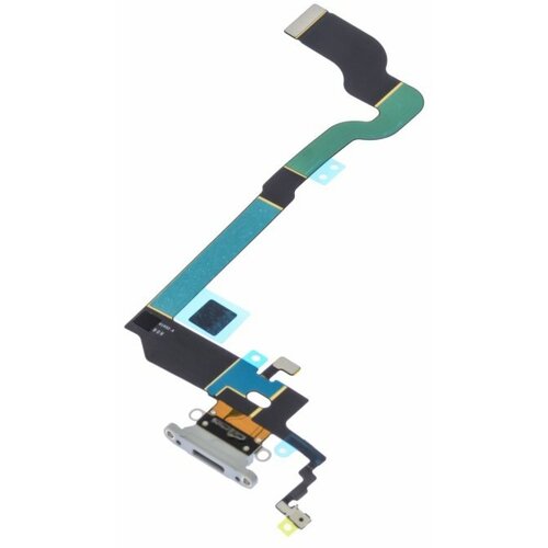 Шлейф для Apple iPhone X + разъем зарядки/гарнитуры + микрофон, белый, AAA