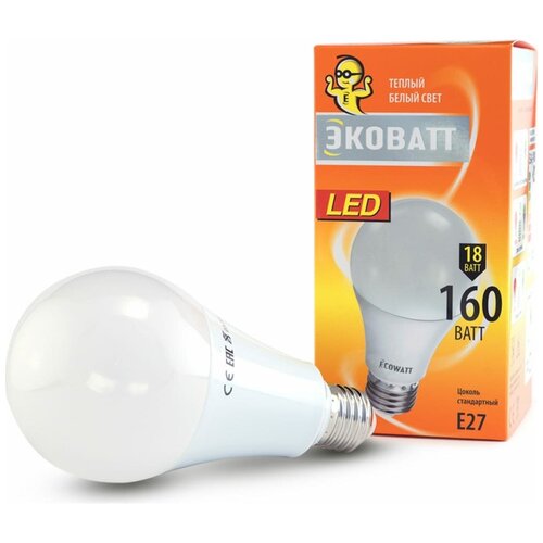 Светодиодная лампа ECOWATT A60 230В 18W 3000K E27 теплый белый свет груша 4606400206132