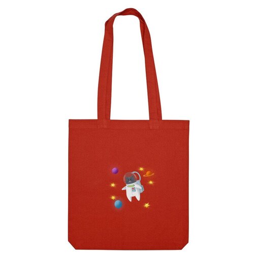 сумка японский кот космонавт бежевый Сумка шоппер Us Basic, красный