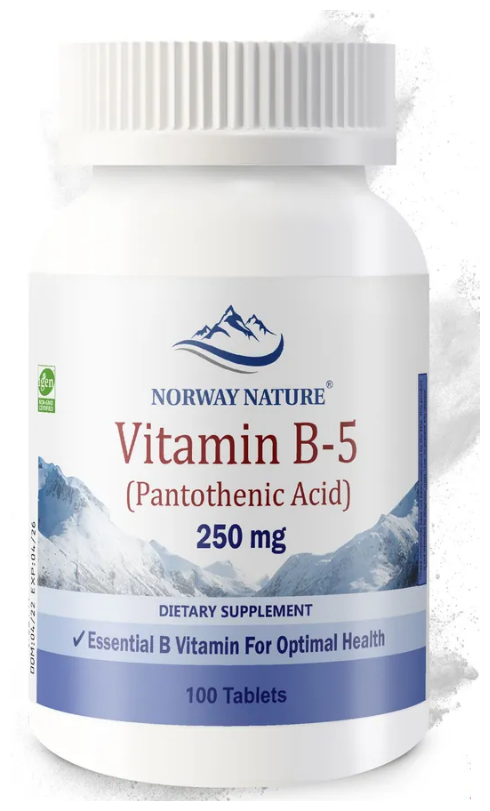 Norway Nature B-5 Pantothenic Acid (Витамин B-5 Пантотеновая кислота) 250 мг 100 таблеток