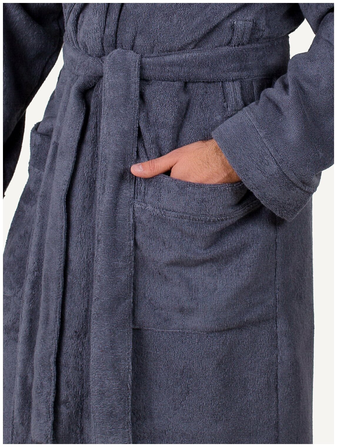 Мужской махровый халат, серый - фотография № 7