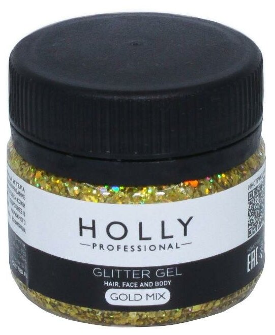 Глиттер для глаз, лица, волос и тела Glitter Gel, Holly Professional (Gold Mix)