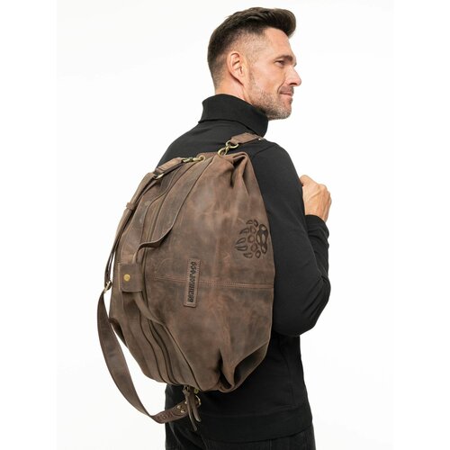фото Сумка дорожная сумка-рюкзак великоросс, натуральная кожа, коричневый