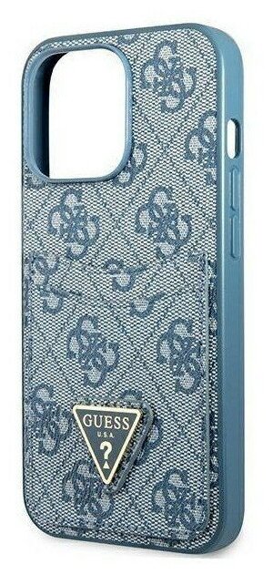 Guess для iPhone 13 Pro чехол PU 4G Double cardslot Metal triangle logo Hard Blue