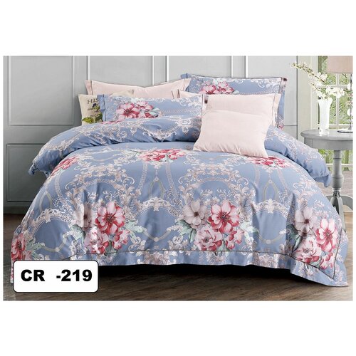 Сатиновое постельное белье CR-219 Retrouyt (серо-голубой), Евро (наволочки 50х70 и 70х70)