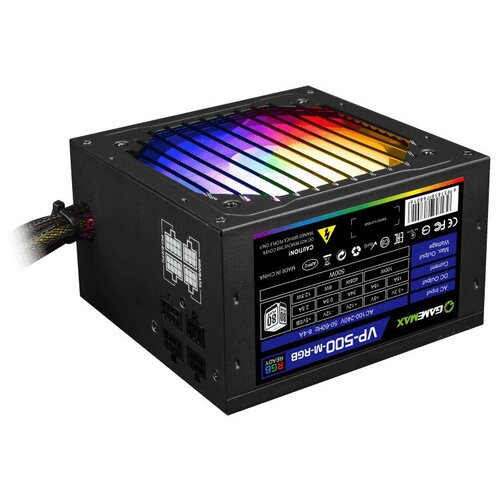 Блок питания GameMax VP-500-RGB-MODULAR 80+ 500W, Ultra quiet gamemax vp 500 rgb modular