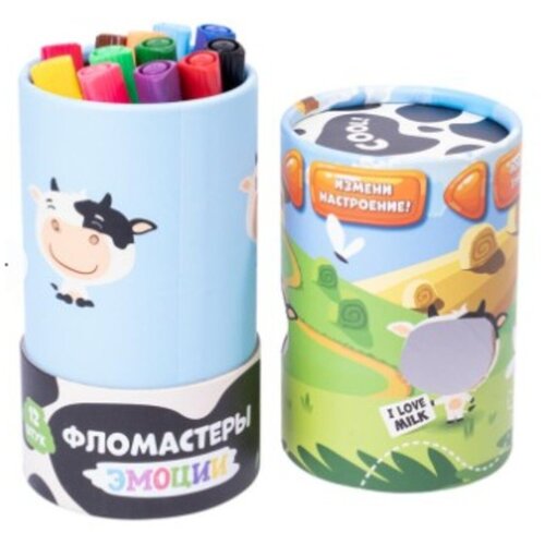 Набор разноцветных фломастеров 12 цветов в тубе