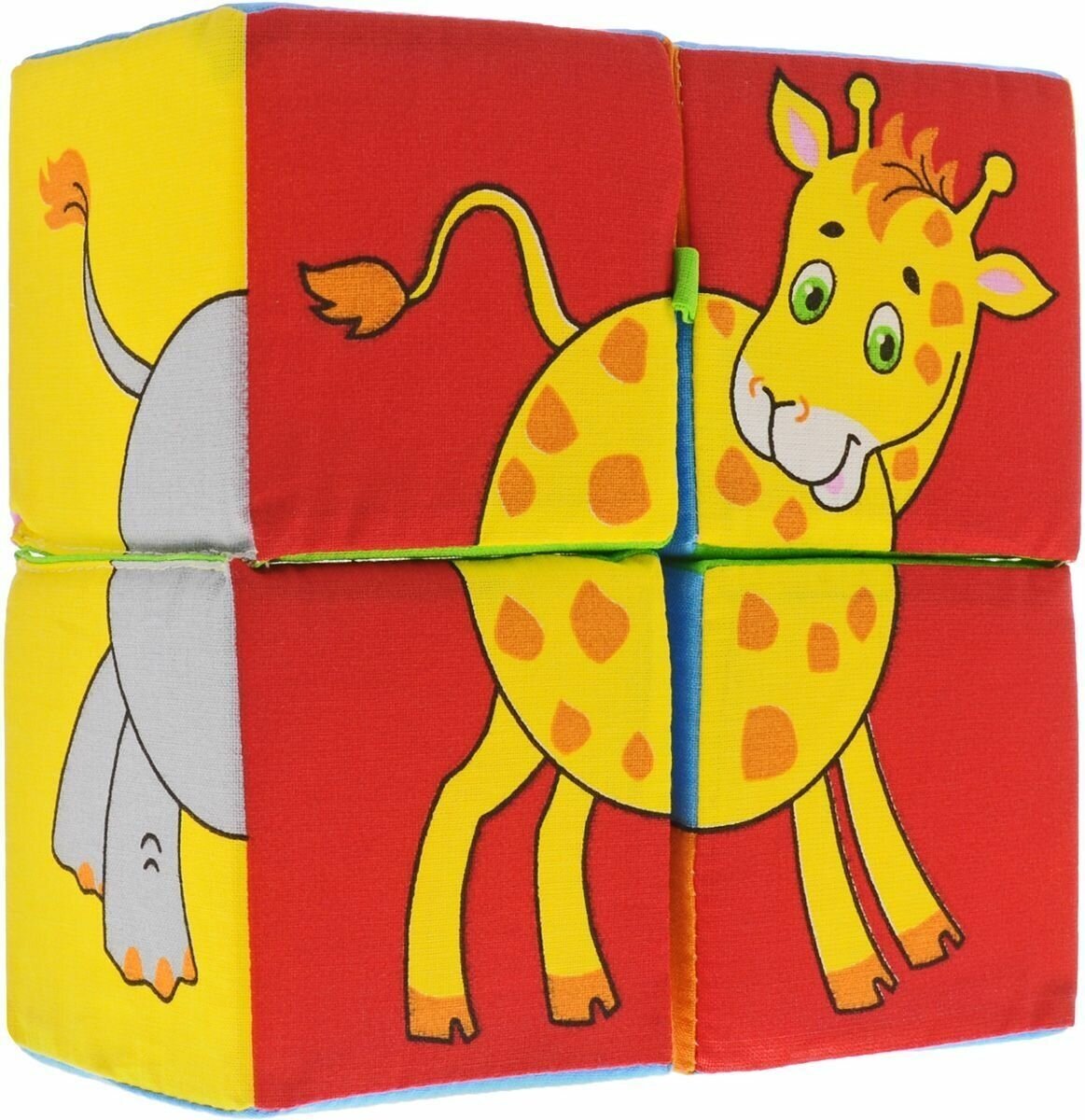 Мякиши 210M Игрушка кубики "Собери картинку" (Животные Африки) с перемычкой, 4 кубика - фото №12