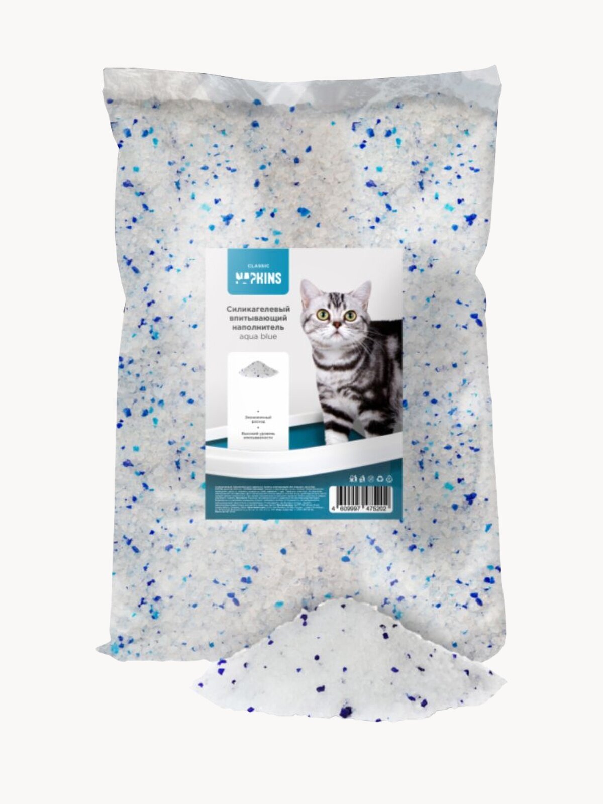 Napkins Силикагелевый наполнитель для кошачьего туалета впитывающий, без отдушки, Aqua Blue, 7 кг, 17,5 л