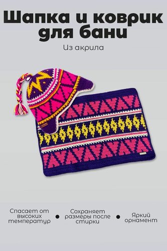 Изображение товара Набор в баню из шапки и коврика Woodson из акриловой шерсти разноцветный
