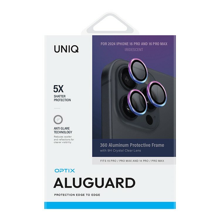 Защитное стекло на камеру iPhone 16 Pro/16 Pro Max, UNIQ OPTIX Camera Lens AluGuard радужное