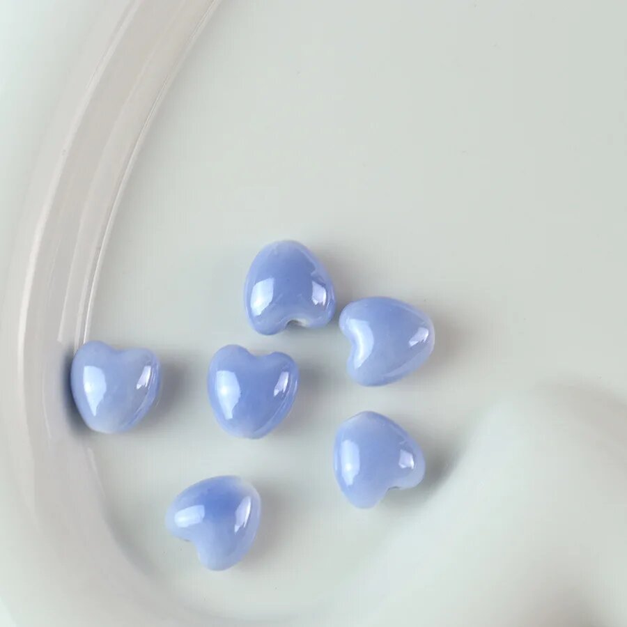 Блестящие керамические бусины в форме сердца 12 мм, набор из 10 штук Голубой, 12