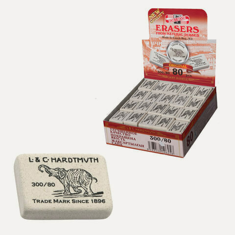 Изображение товара 80 шт. Ластик KOH-I-NOOR "Слон" 300/80, 26x18,5x8 мм, белый, прямоугольный, натуральный каучук, 0300080019KDRU