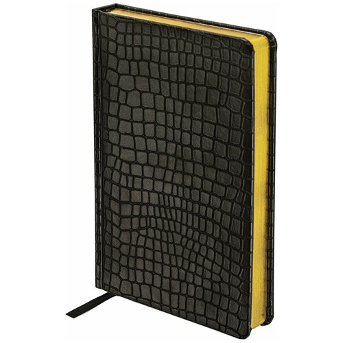 Ежедневник полудатированный А5 (138×213 мм) BRAUBERG «Alligator», под кожу, 192 л, черный, 124985