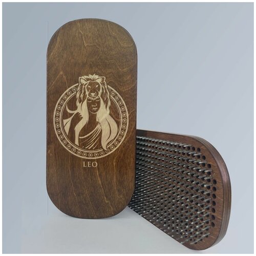 фото Доска с гвоздями садху для йоги / овал / знаки зодиака / лев - 1459 / венге artwood