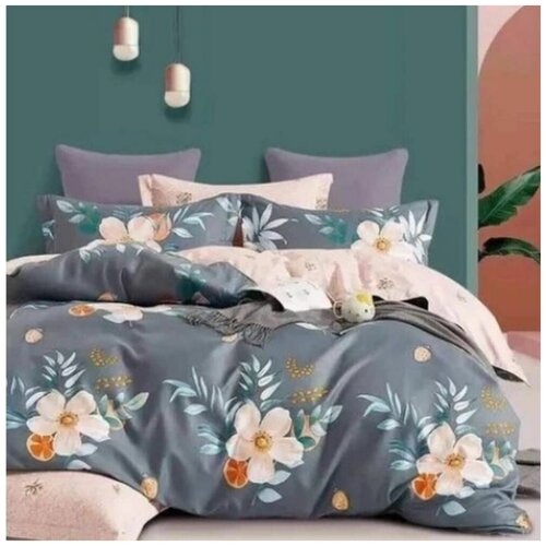 Комплект постельного белья, серый с узорами