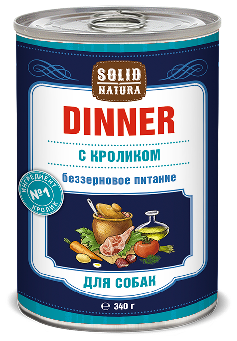 SOLID NATURA Dinner Консервированный корм для собак Кролик 340г