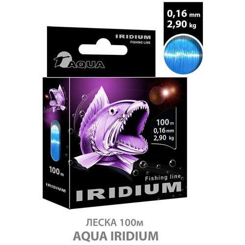Леска для рыбалки AQUA IRIDIUM 100m 0,18mm, 3,40kg / для удочки, фидера, спиннинга, троллинга / голубой (набор 2 шт)