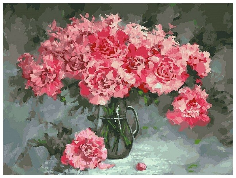 Розовые пионы #375-AS Белоснежка Раскраска по номерам 30 х 40 см