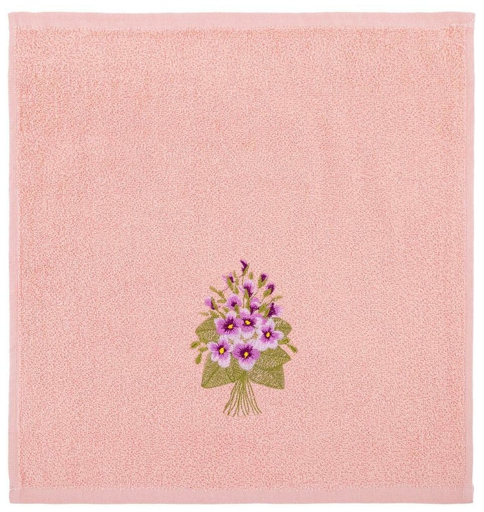 Салфетка махровая фиалка 35х35см, розовый, вышивка Santalino (128187) - фотография № 2