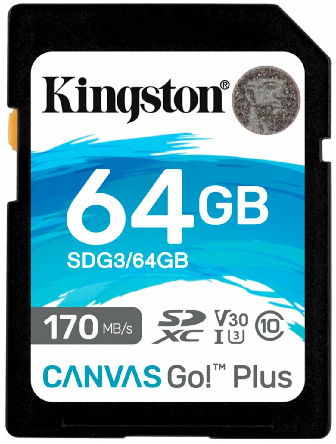 Карта памяти Kingston Canvas Go Plus, SDXC, 64 гб, UHS-I U3, 170 Мб/с, класс 10 (SDG3/64GB)