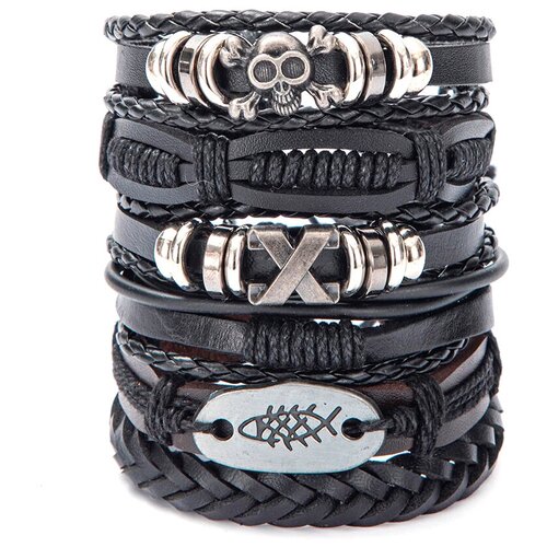 фото Браслет мужской в стиле бохо ихтис черный /веревочный браслет на руку мужской (экокожа) / этнический мужской браслет/ браслет шамбола eifdock