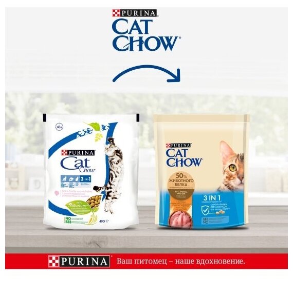 Cat Chow Сухой корм 3 в 1 с высоким содержанием домашней птицы и с индейкой, 400г - фотография № 5