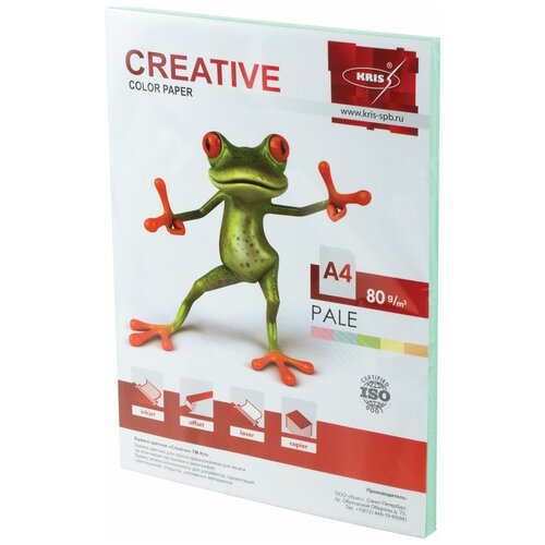 Бумага цветная CREATIVE color Креатив А4, 80 г м2, 100 л, пастель, зеленая