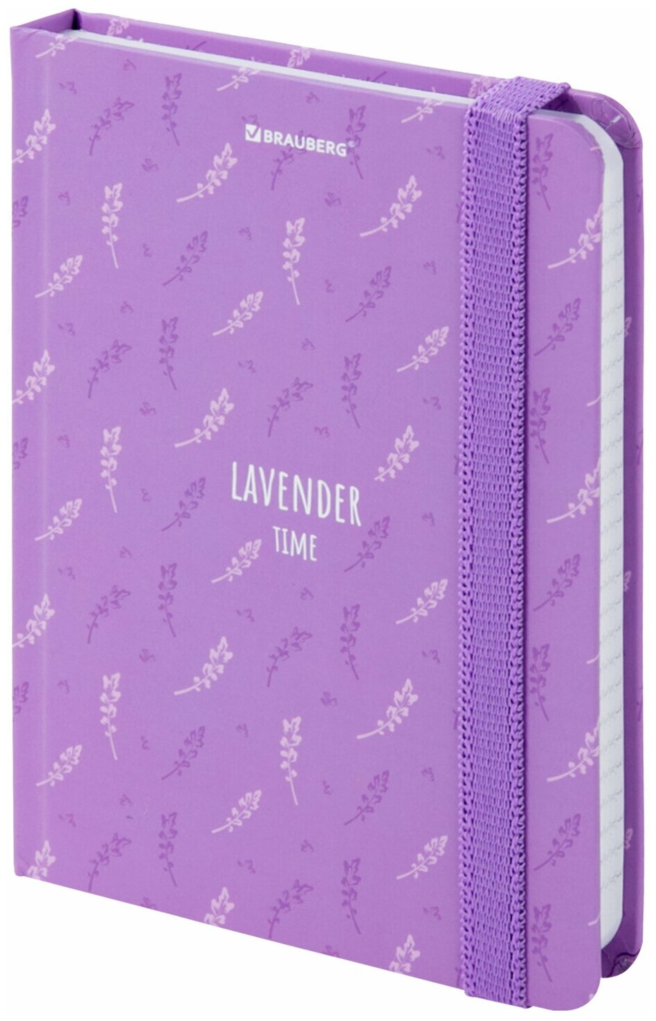 Блокнот с резинкой Brauberg в клетку 96 л, А6, твердая обложка, "Lavender" (113738)