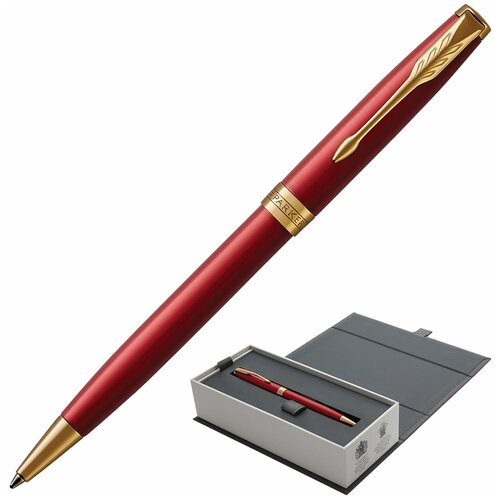 Ручка шариковая Parker Sonnet Core Intense Red Lacquer GT, корпус красный глянцевый лак, позолоченные детали, черная (1931476)