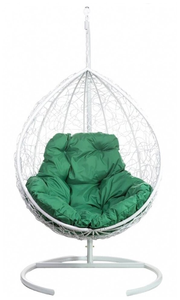 Кресло подвесное со стойкой BiGarden "Tropica", белое зелёная подушка - фотография № 2