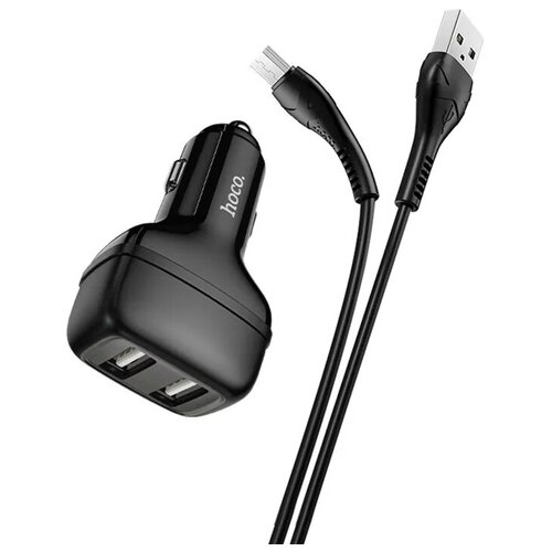 автомобильное зарядное устройство 2xusb с кабелем lightning hoco z36 leader черное Автомобильное зарядное устройство HOCO Z36 Leader, 2xUSB с Кабелем USB - Micro, 2.4A, черный