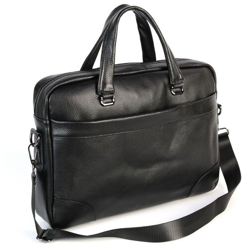 Портфель Piove, натуральная кожа, матовая фактура, на молнии, отделение для ноутбука, с плечевым ремнем, для мужчин, черный