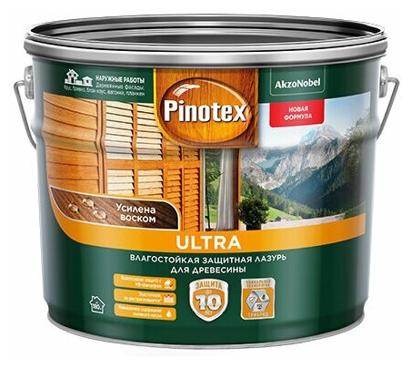 PINOTEX ULTRA лазурь защитная влагостойкая для защиты древесины до 10 лет тиковое дерево (9л)