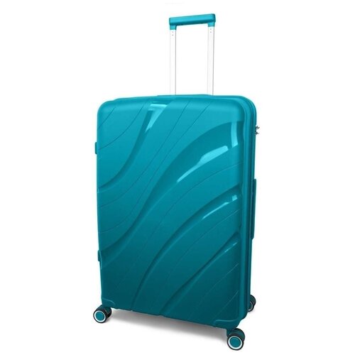 Чемодан TEVIN, 75 л, размер M, голубой чемодан tevin 75 л размер m бежевый