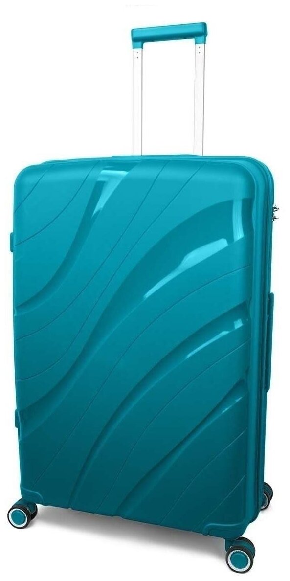 Чемодан на колесах дорожный большой семейный багаж для путешествий детский l TEVIN размер Л 73 см 105 л легкий и прочный полипропилен Голубой