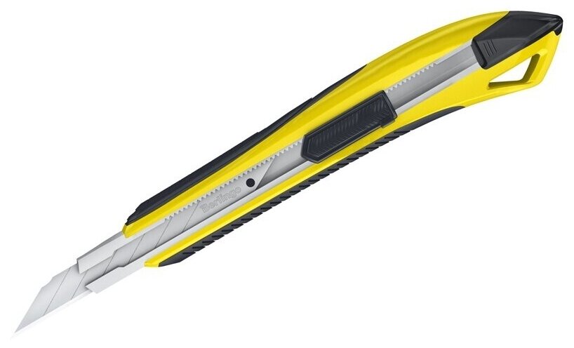 Нож канцелярский Berlingo 9 мм, "Razzor 300", auto-lock, мягкие вставки, желтый (BM4131_b)